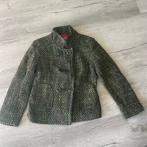 Espirit Medium Green Tweed Wool Blend Double Breasted Coat Pockets